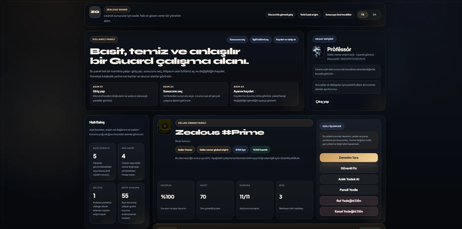 ZeaGuard Premium - Discord Guard ve Web Panel Botu