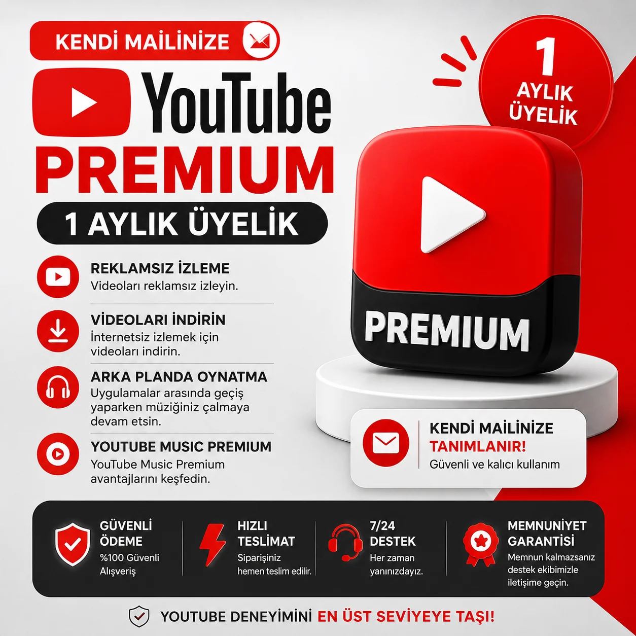 🎬 Kendi Mailinize 1 Aylık YouTube Premium 🎬